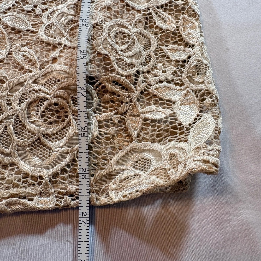 Brittany Black Lace Blouse Womens L Tan Rose Floral 3/4 Sleeve Dressy Boho Top - Picture 6 of 7